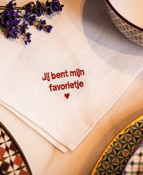 linnen servet bestellen met tekstje valentijn cadeau